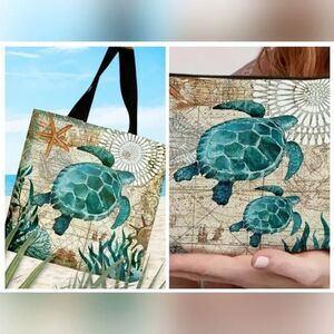 NEW Green Sea Turtle 🐢 Print Tote+Makeup Bag 2 Piece Set